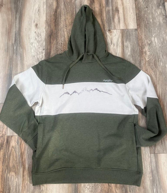 Teton Mountain Range Classic Stripe Hoodie - Olive Heather